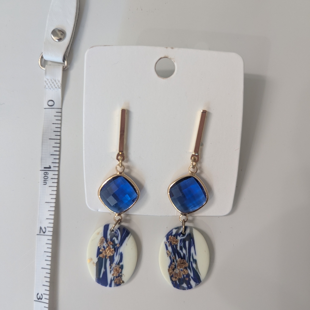 Elegant Blue and Gold Dangle Earrings